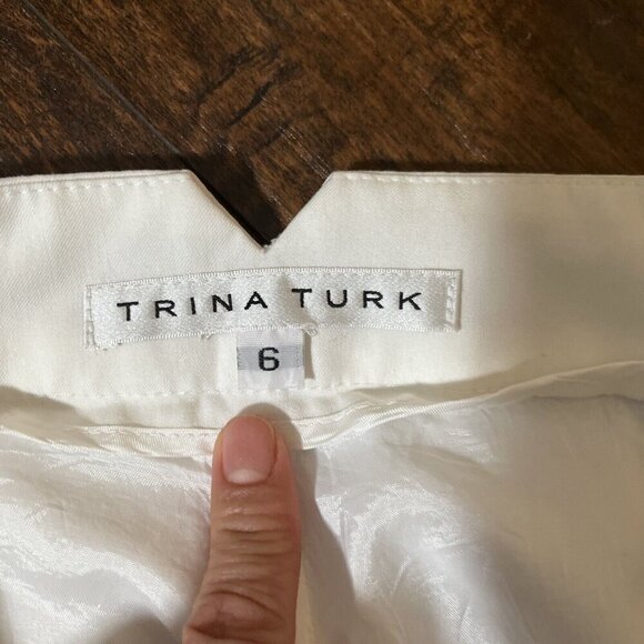 Trina Turk Womens Flat Front Pockets Straight Leg Dress Pants White Size 6 Ankle - Picture 3 of 8